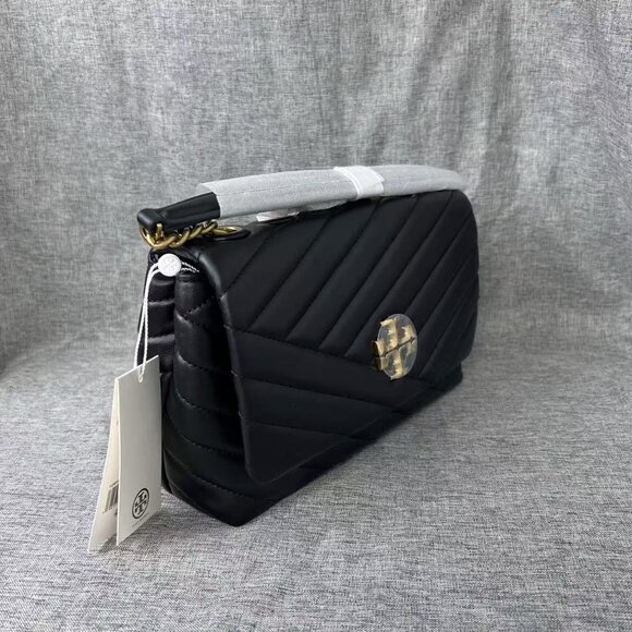 NO.726 TORY BURCH SMALL KIRA CHEVRON SHOULDER BAG IN BLACK - Picture 6 of 11